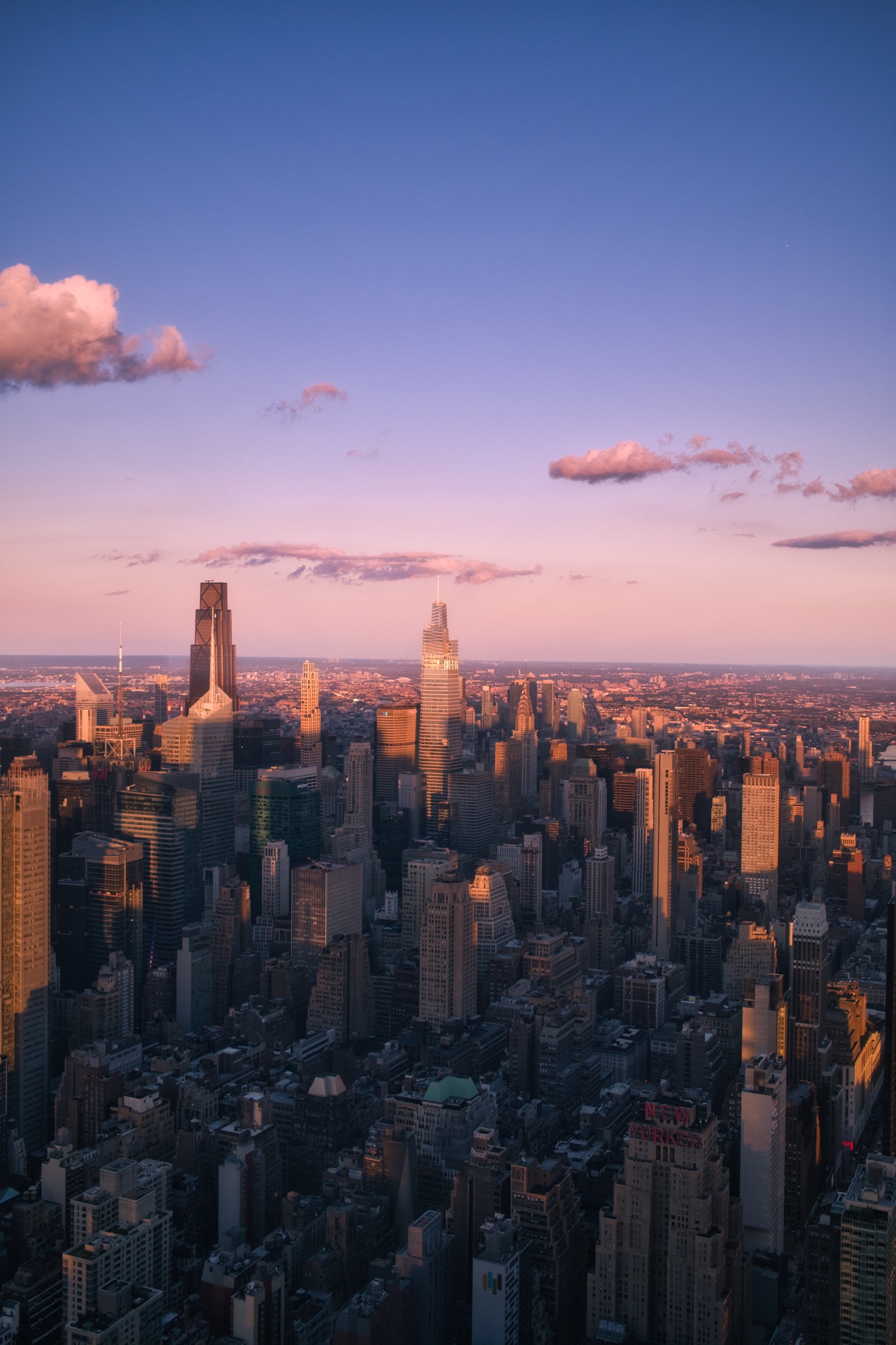 Midtown Manhattan seen from above at sunset
